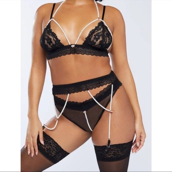 NWT SAVAGE X FENTY STRING OF PEARLS GARTER IN THE COLOR “Caviar” OS (XS-XL) - Picture 2 of 2